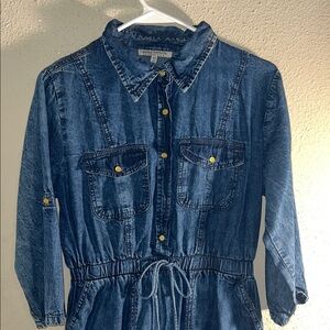 Denim Button Down Shirt With Pockets Long In The Back